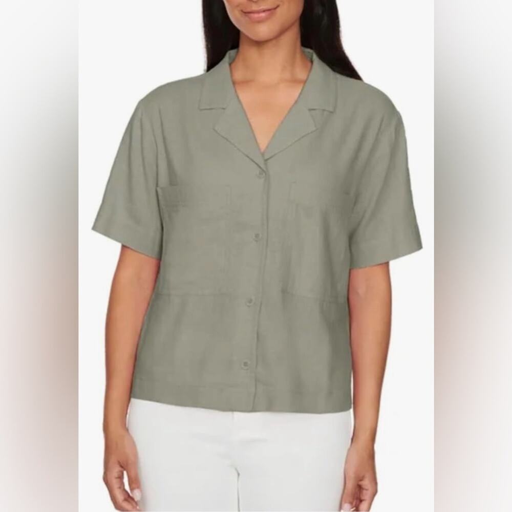 NWT Buffalo David Bitton Women's Linen Blend Utility Top, Olive M